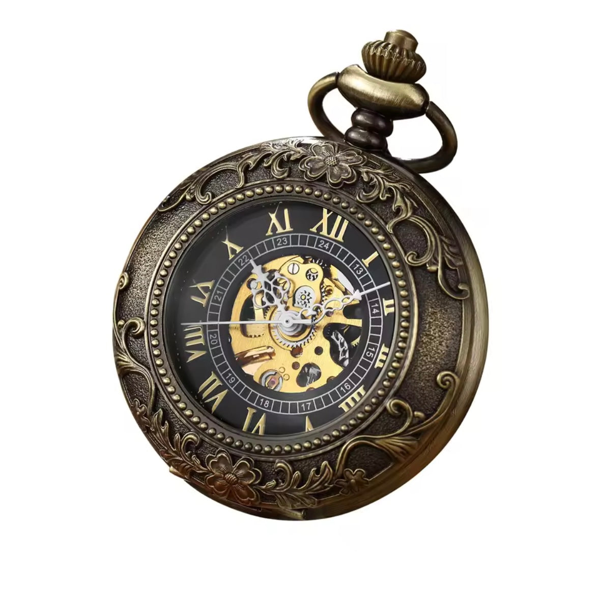 Bronze Skeleton Mechanical Pocket Watch