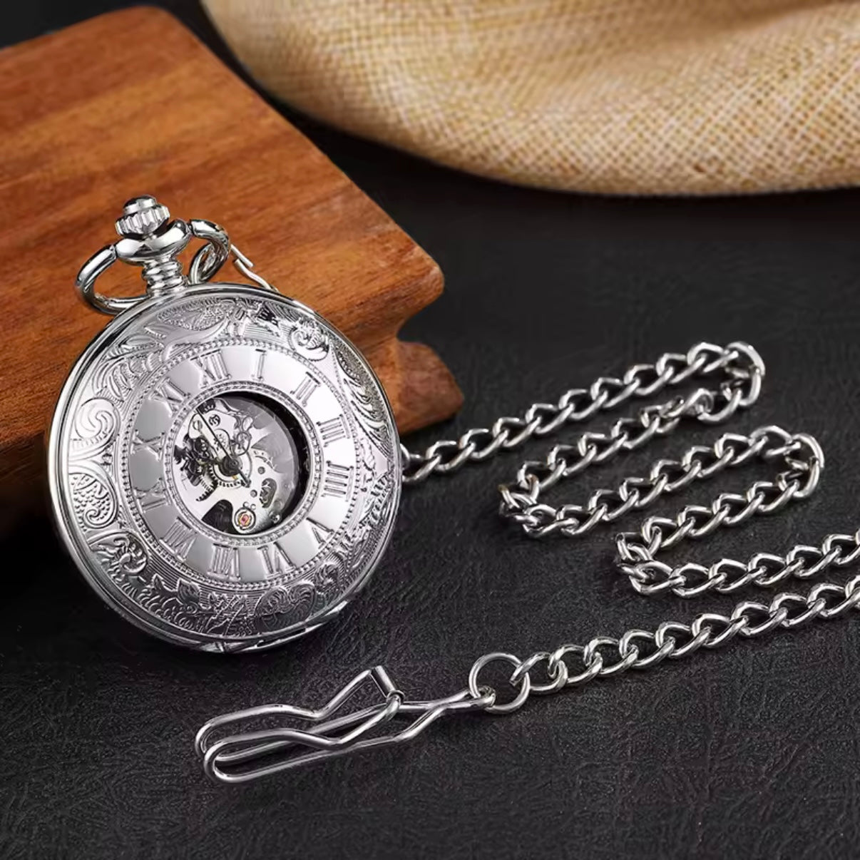 Silver Double Face Mechanical Pocket Watch
