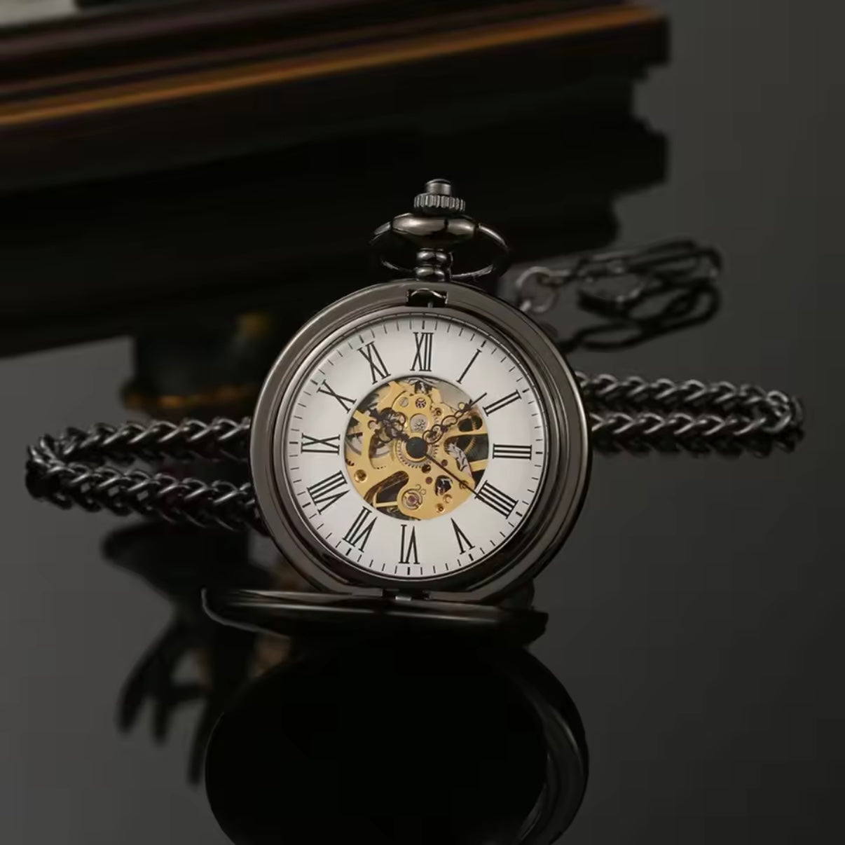Black Mechanical Pocket Watch