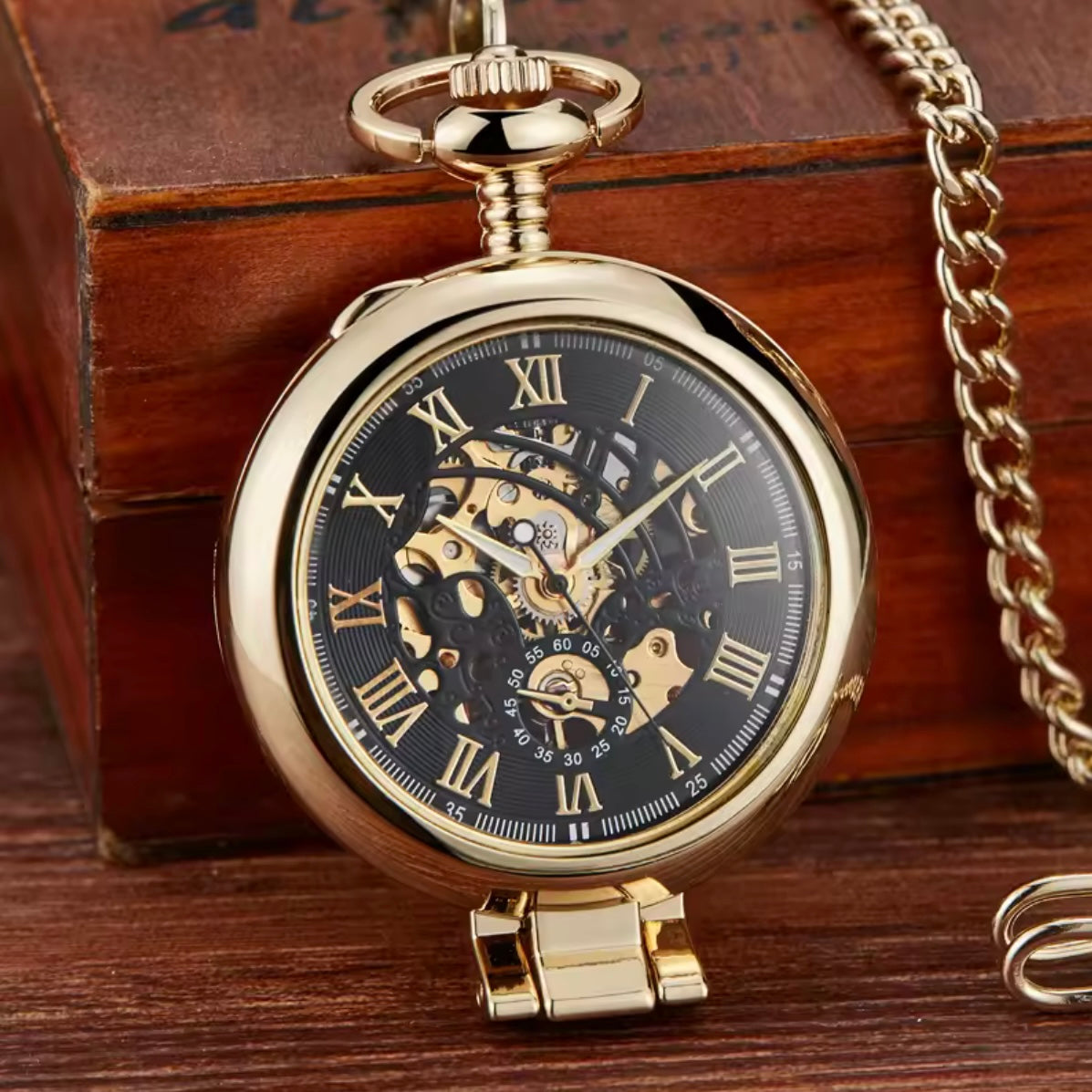 Golden Clear Cover Window Pocket Watch