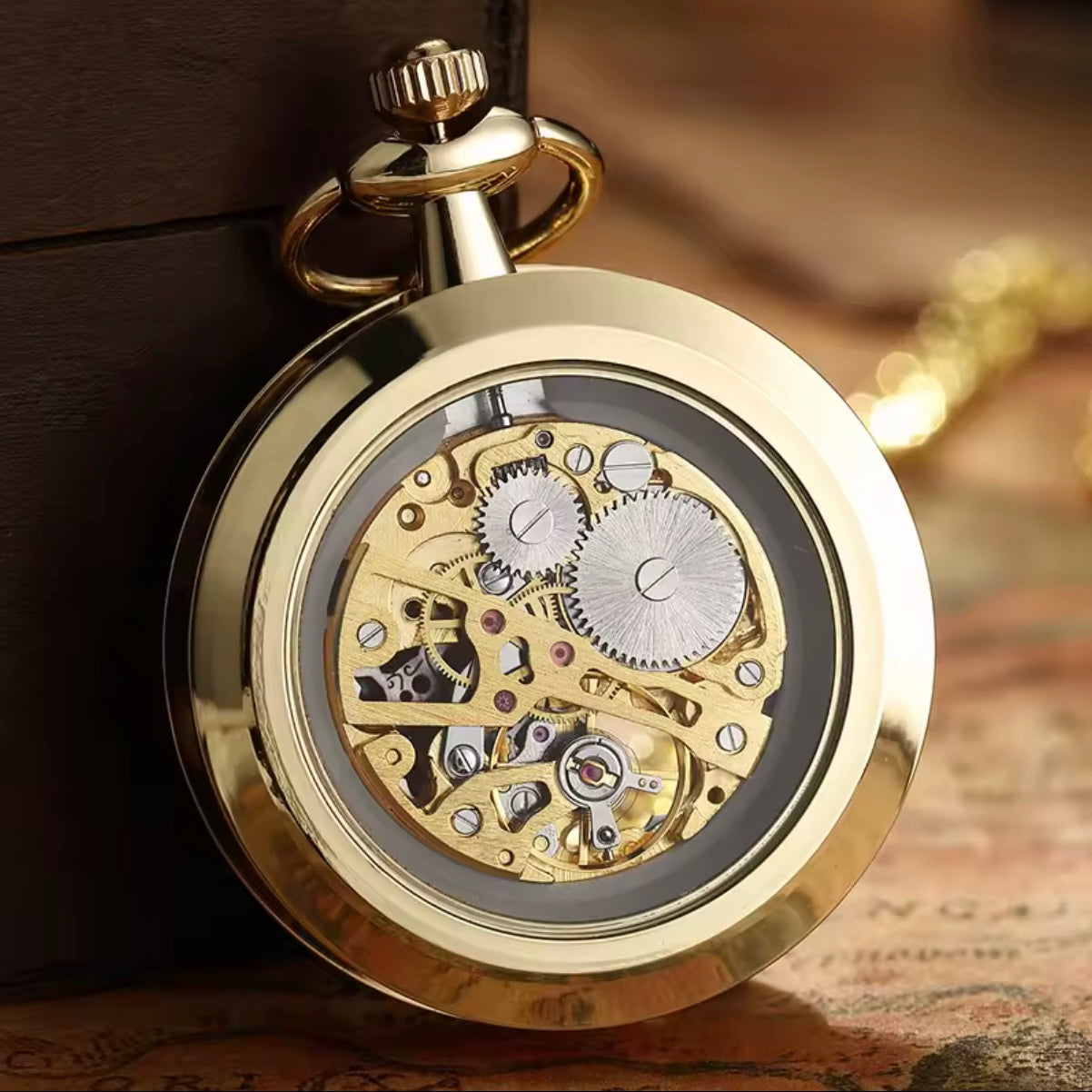 Luxury Golden Skeleton Steampunk Style Mechanical Pocket Watch