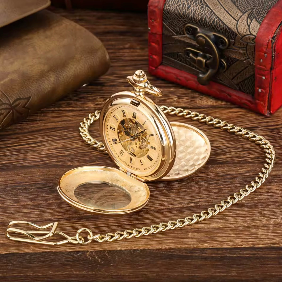 Golden Double Hunter Mechanical Pocket Watch
