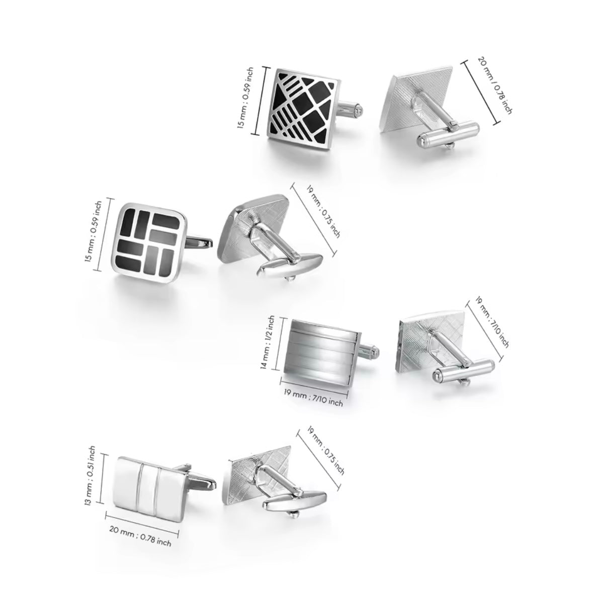 4-Pair Cufflink Set Silver & Black