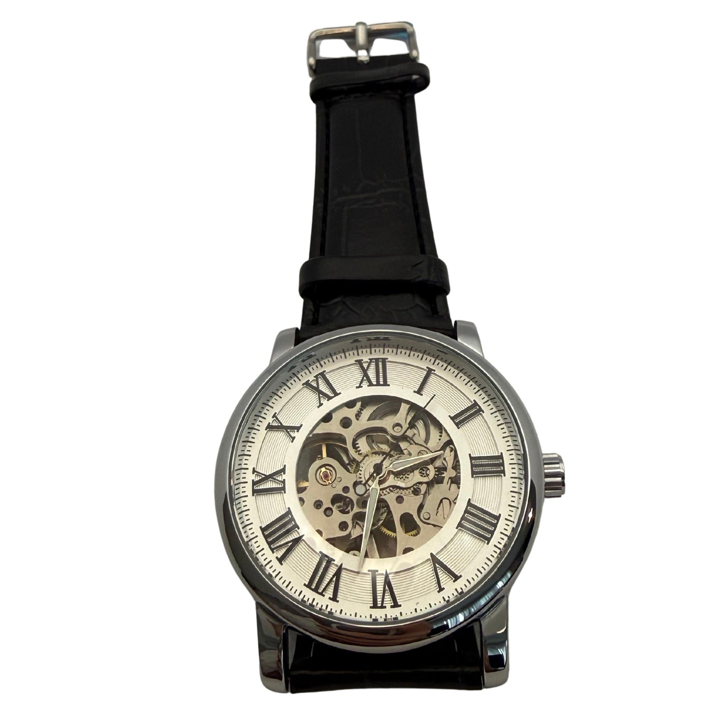 Belhurst Silver Tone Watch - Black Strap