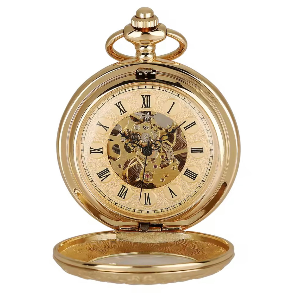 Golden Double Hunter Mechanical Pocket Watch