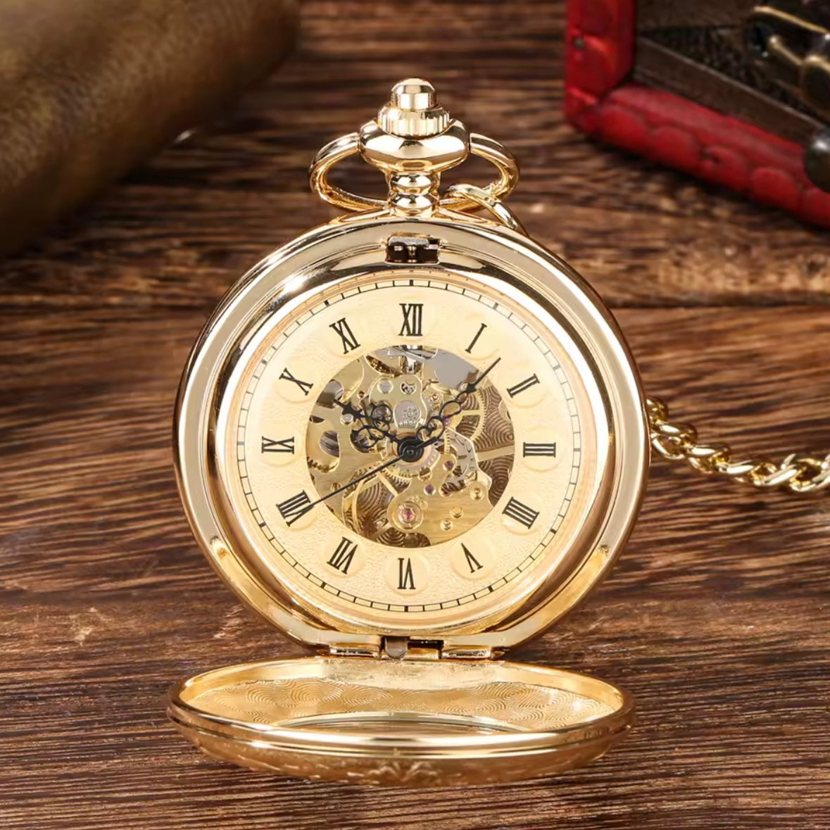 Golden Double Hunter Mechanical Pocket Watch