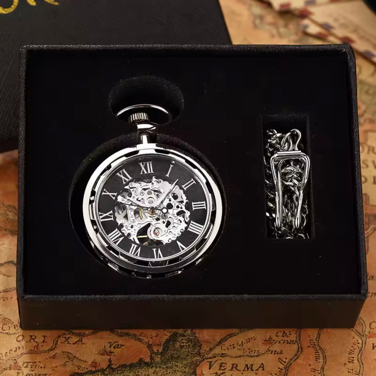 Luxury Silver Skeleton Steampunk Style Mechanical Pocket Watch