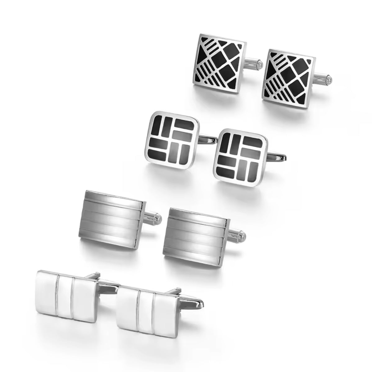 4-Pair Cufflink Set Silver & Black