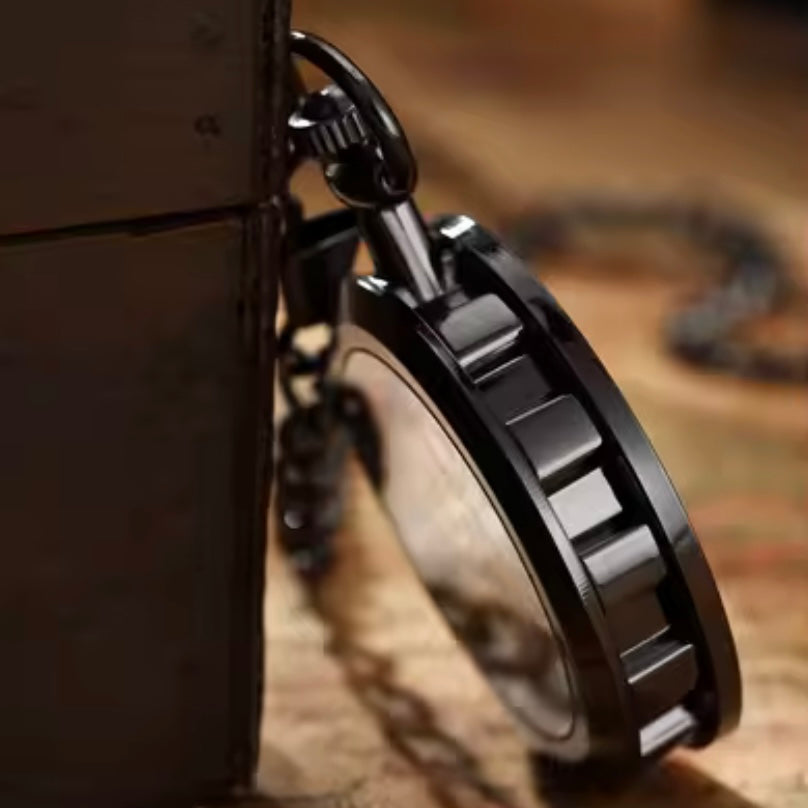 Luxury Black Skeleton Steampunk Style Mechanical Pocket Watch