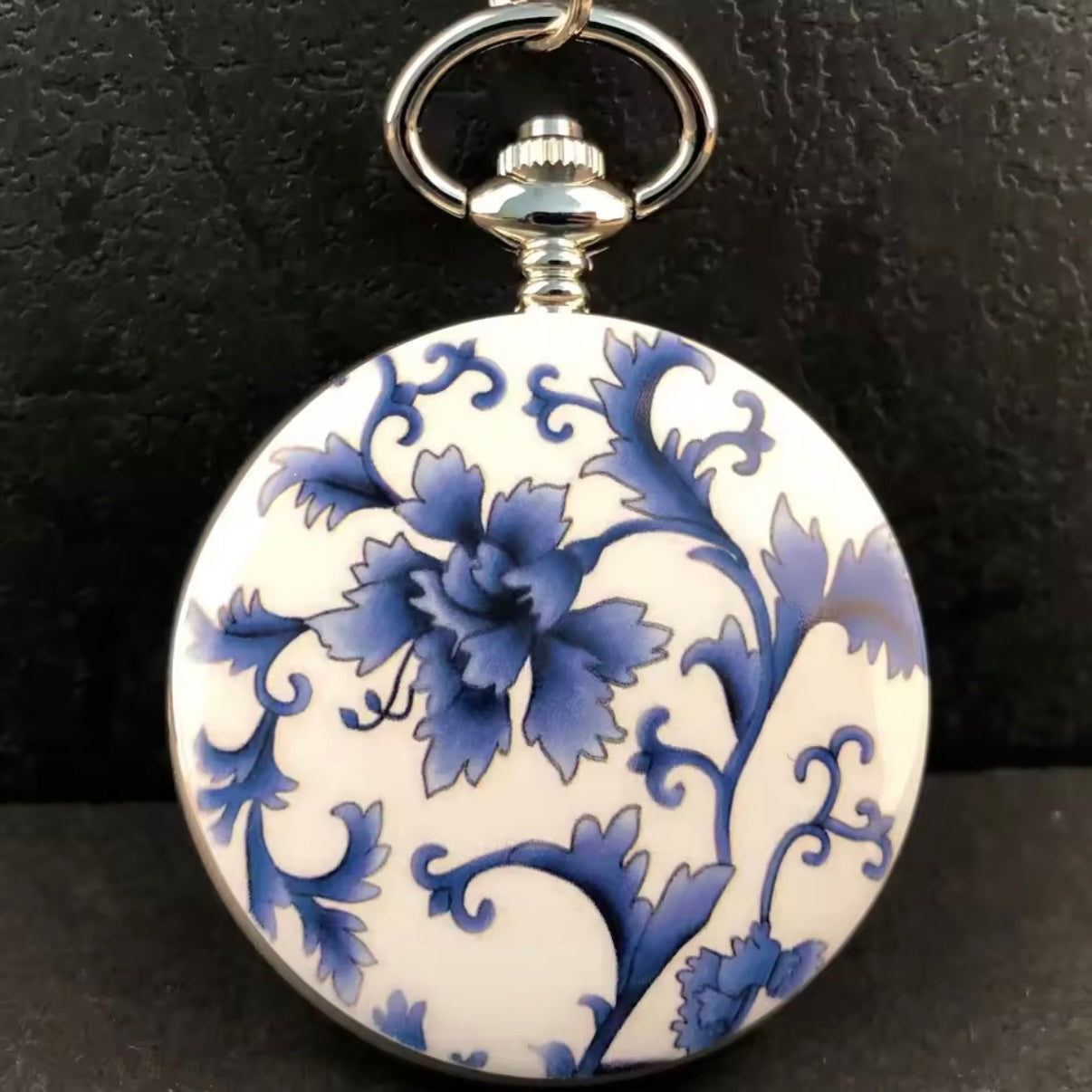 Floral White & Blue Pocket Watch