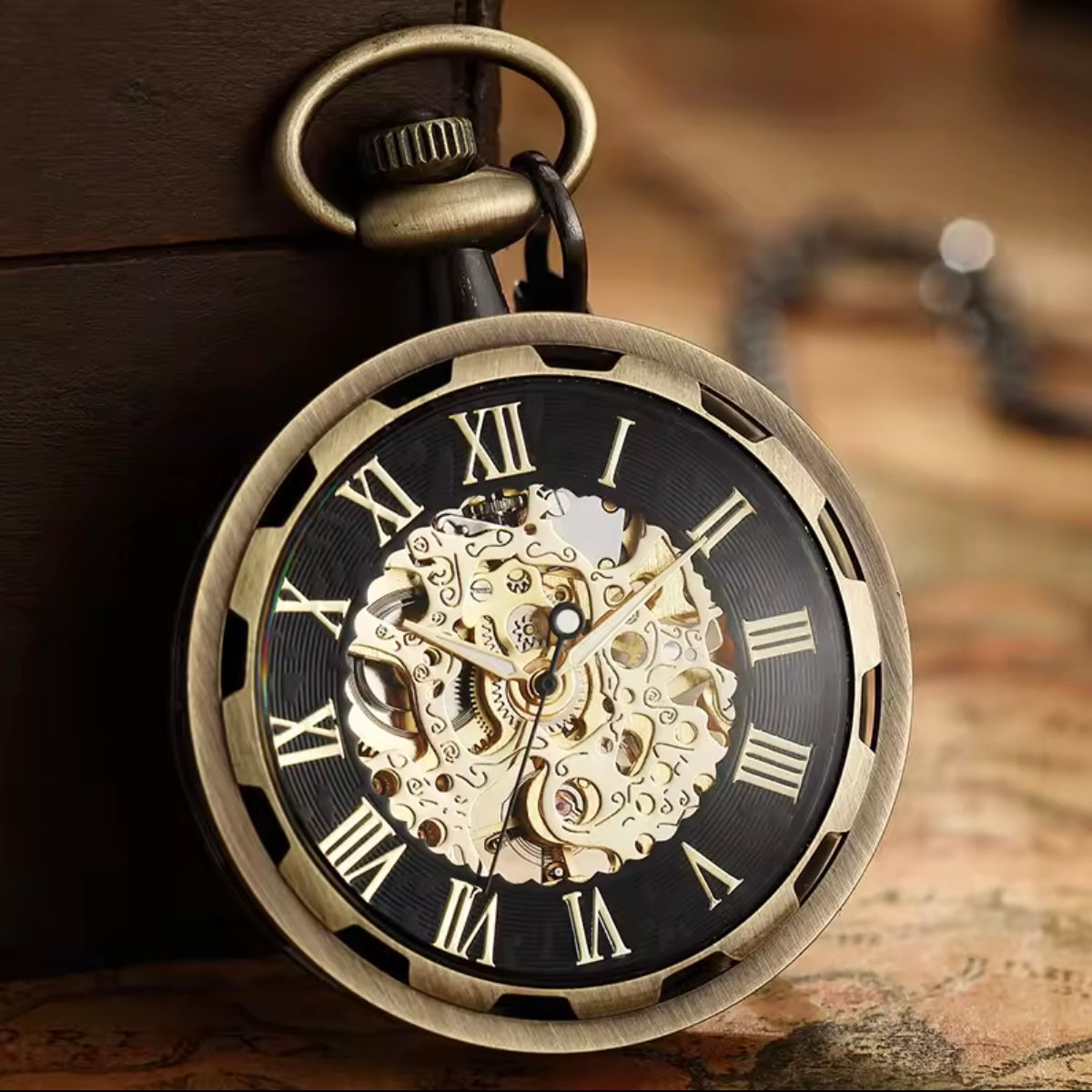 Luxury Bronze Skeleton Steampunk Style Mechanical Pocket Watch