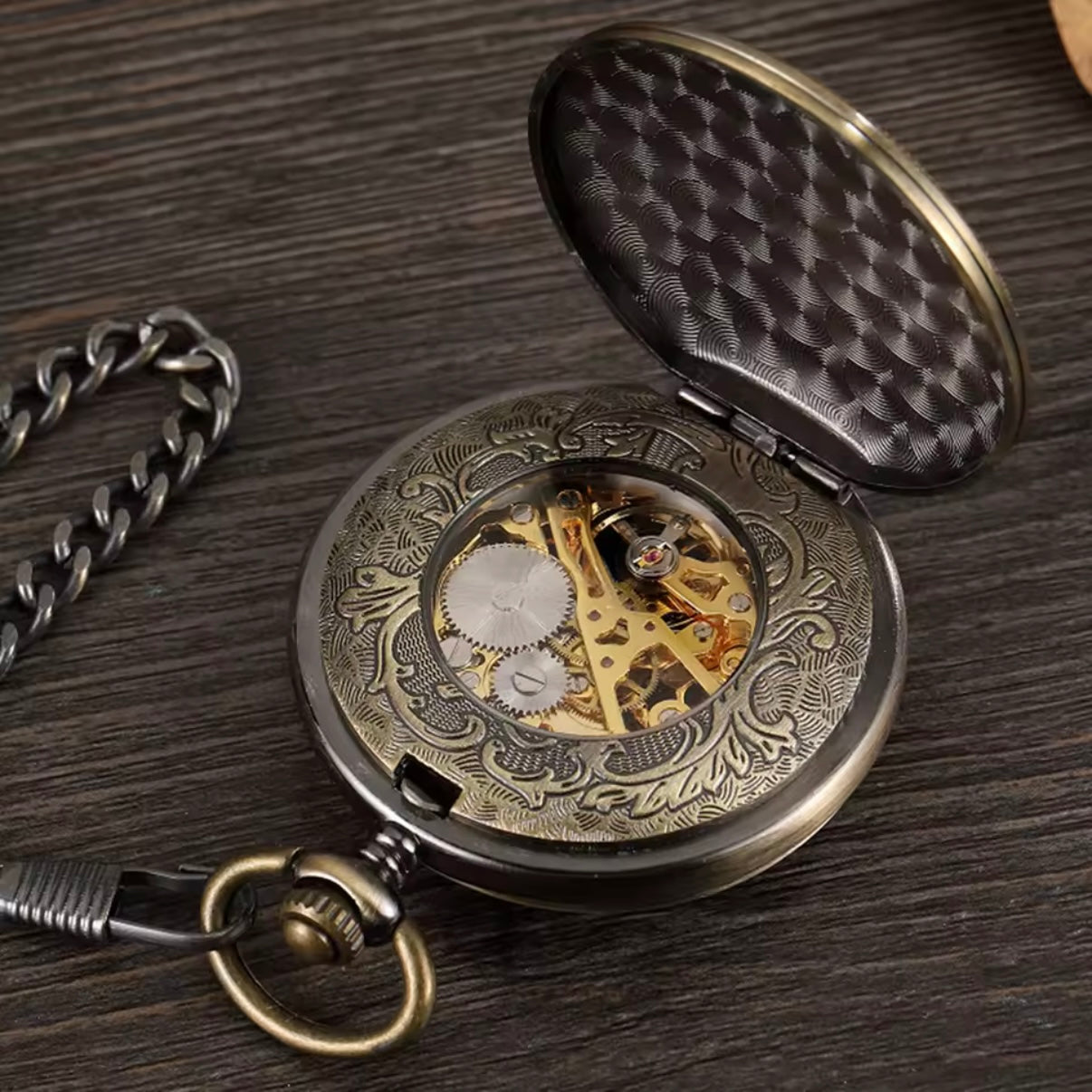 Hollow Bronze Skeleton Pocket Watch