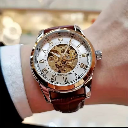 Golden & White Automatic Mechanical Skeleton Watch