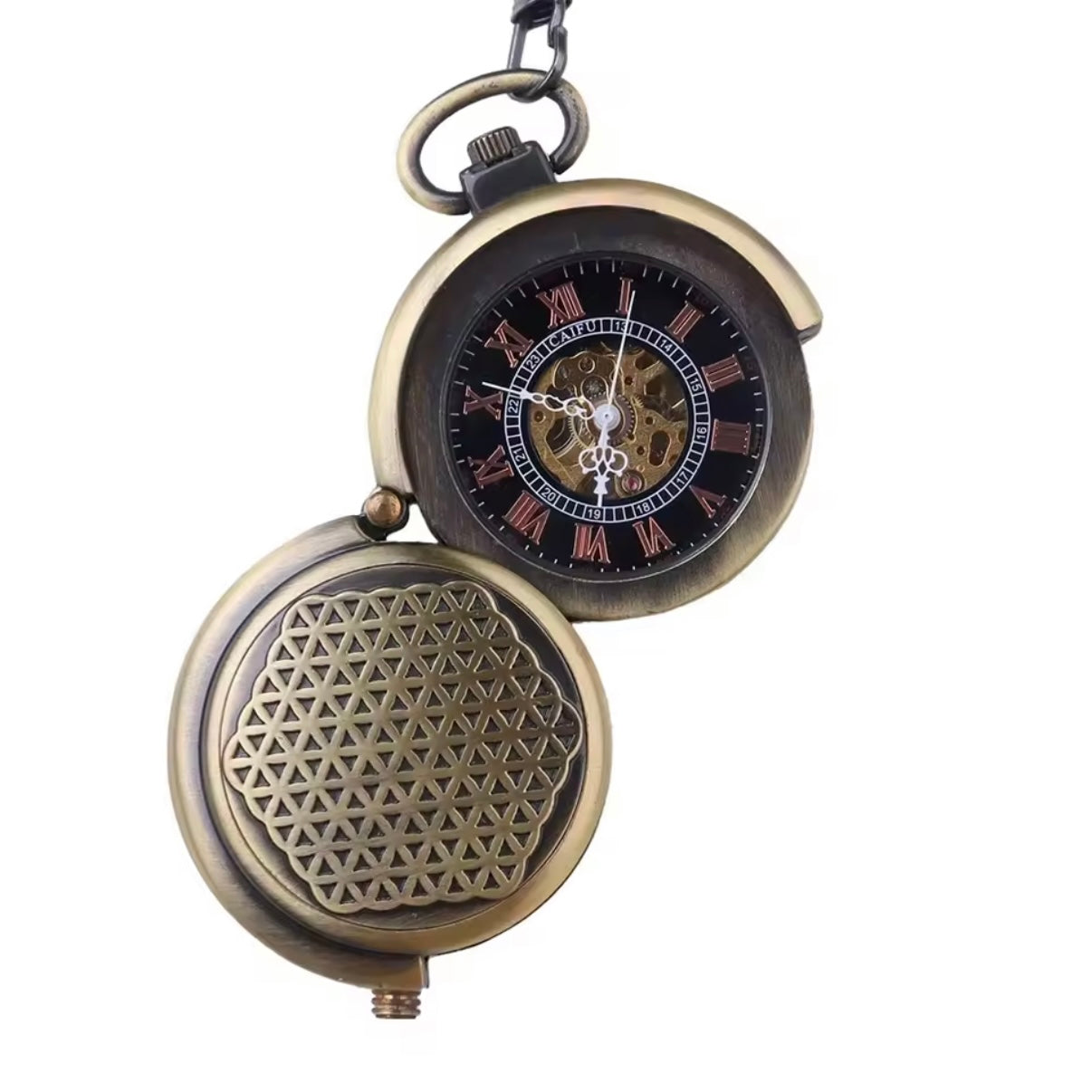 Slide Bronze Mechanical Pocket Watch