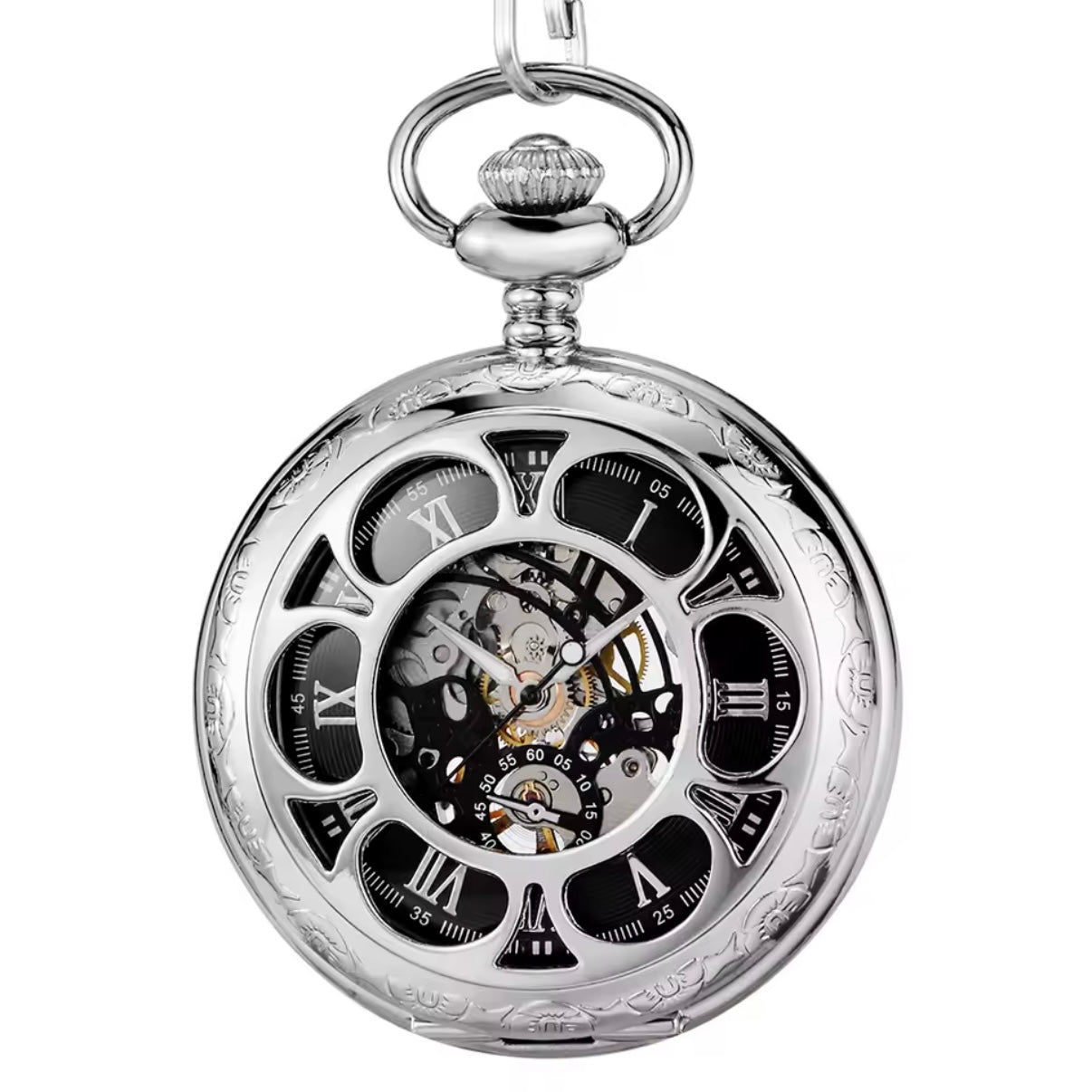 Hollow Silver Skeleton Pocket Watch