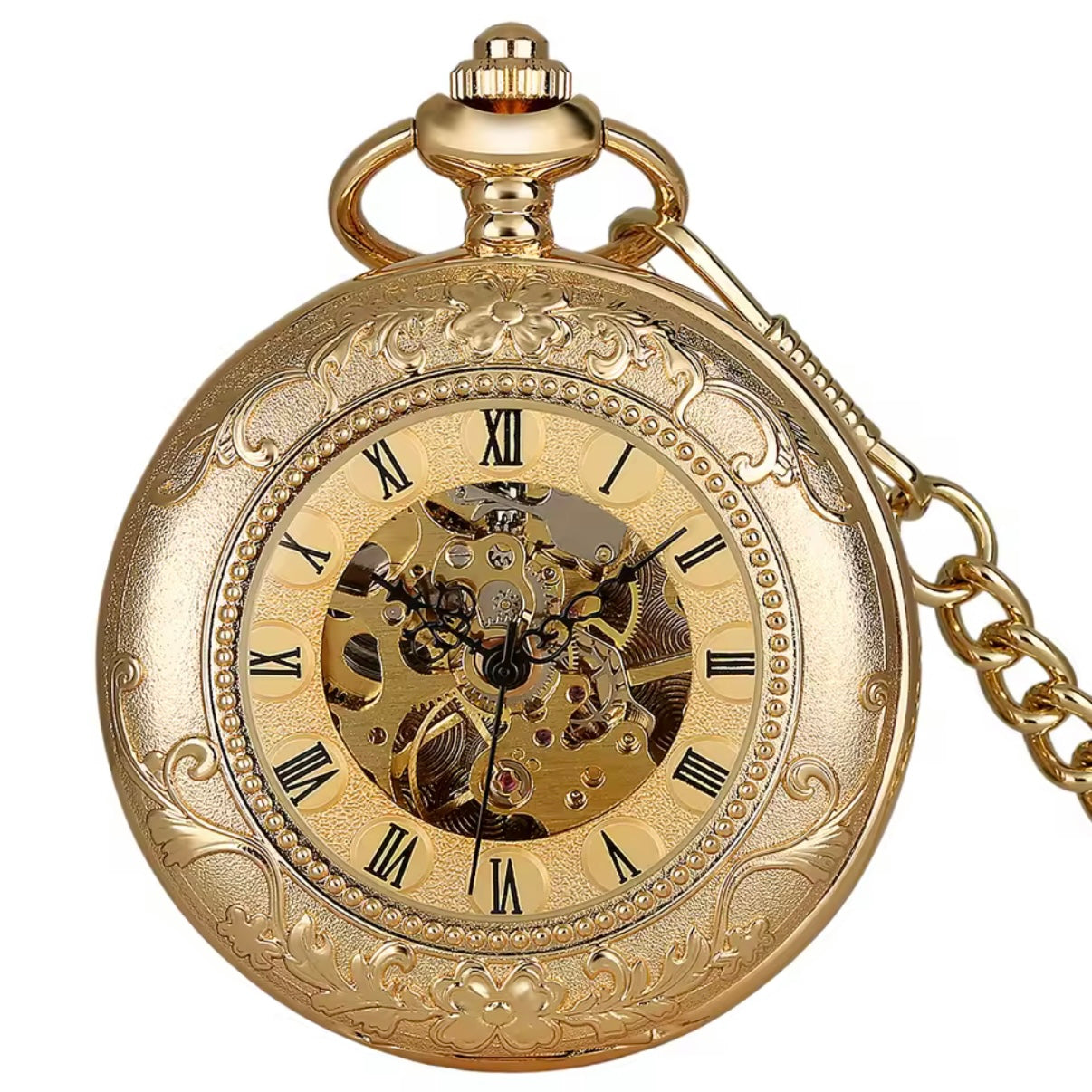 Golden Double Hunter Mechanical Pocket Watch