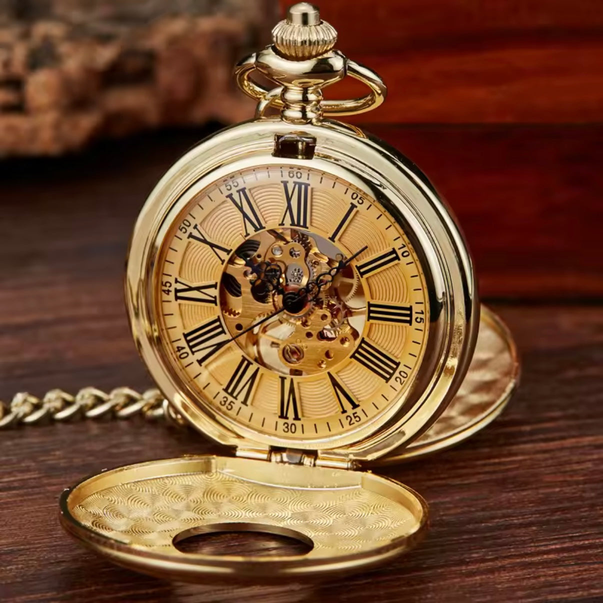 Golden Double Face Mechanical Pocket Watch