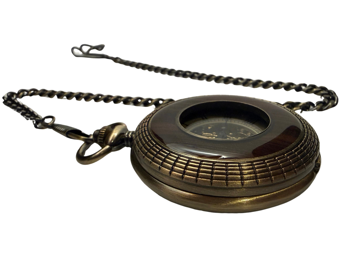 Alderwick Bronze Tone & Wood-Tone Pocket Watch