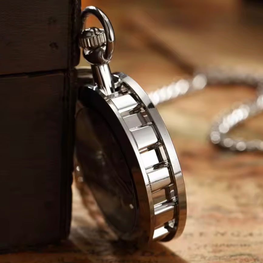 Luxury Silver Skeleton Steampunk Style Mechanical Pocket Watch