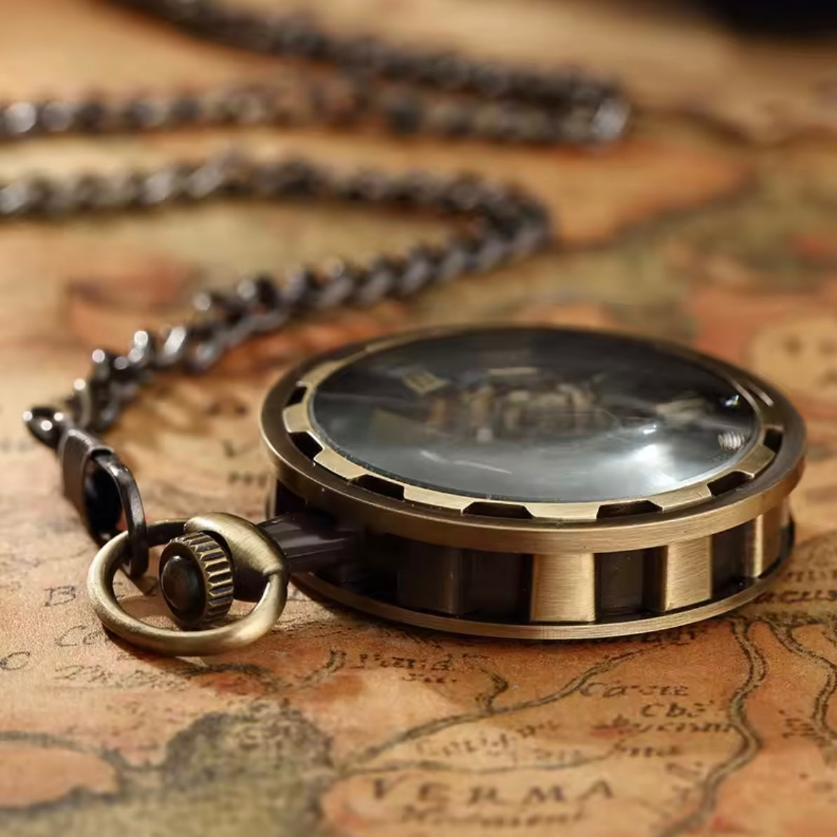 Luxury Bronze Skeleton Steampunk Style Mechanical Pocket Watch