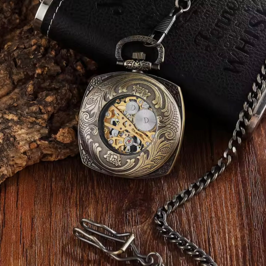 Classic Bronze Curved Square Dial Pocket Watch