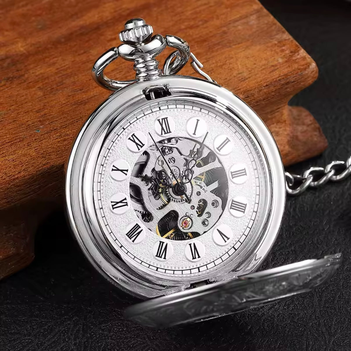 Silver Double Face Mechanical Pocket Watch