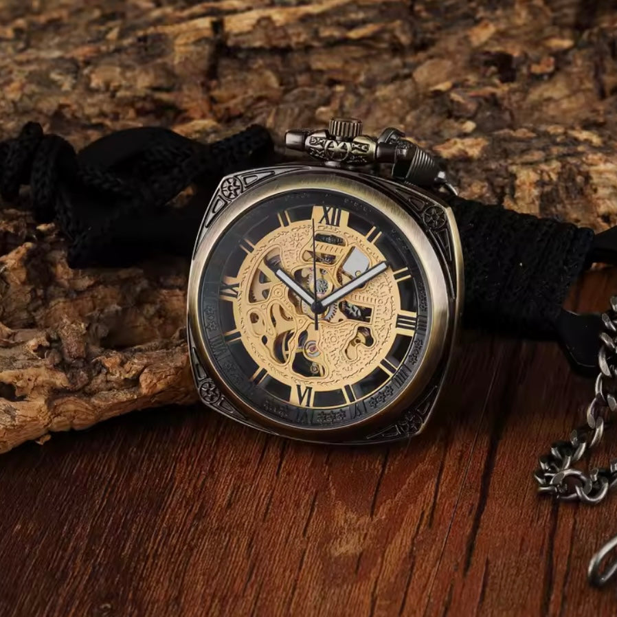 Classic Bronze Curved Square Dial Pocket Watch