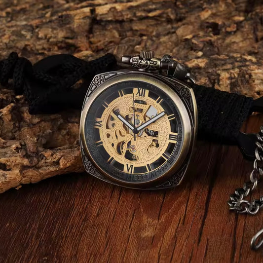 Classic Bronze Curved Square Dial Pocket Watch