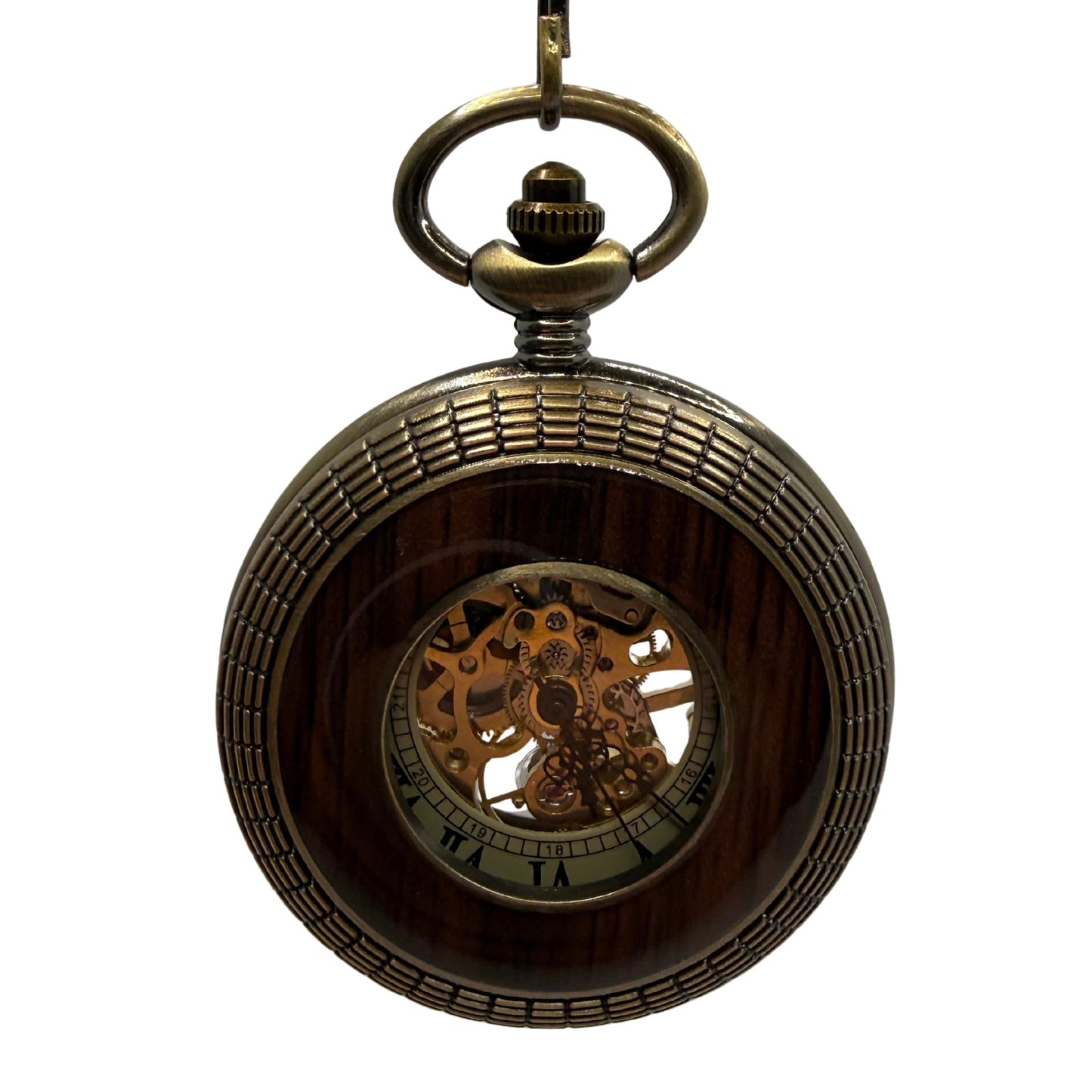 Alderwick Bronze Tone & Wood-Tone Pocket Watch