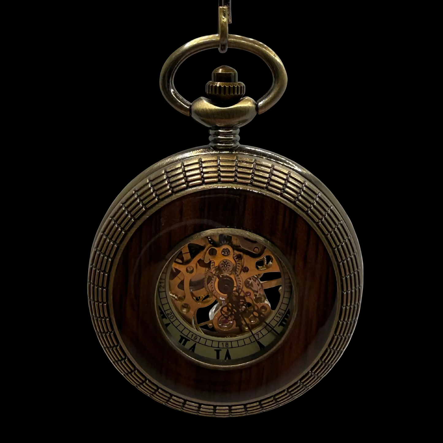Alderwick Bronze Tone & Wood-Tone Pocket Watch