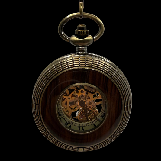 Alderwick Bronze Tone & Wood-Tone Pocket Watch