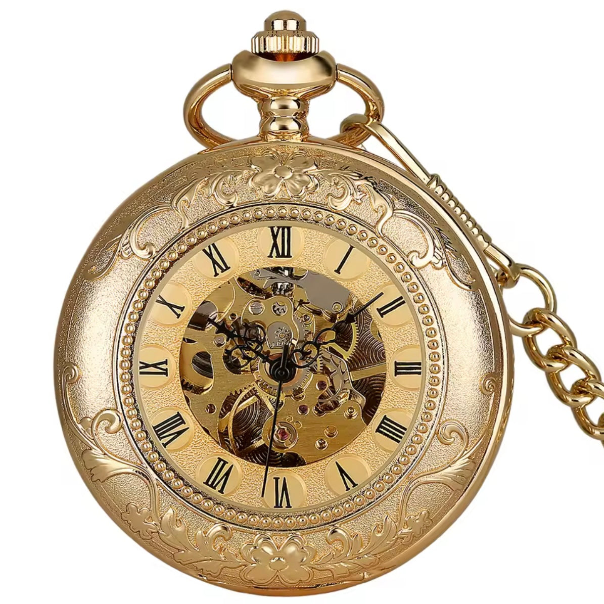 Golden Double Hunter Mechanical Pocket Watch
