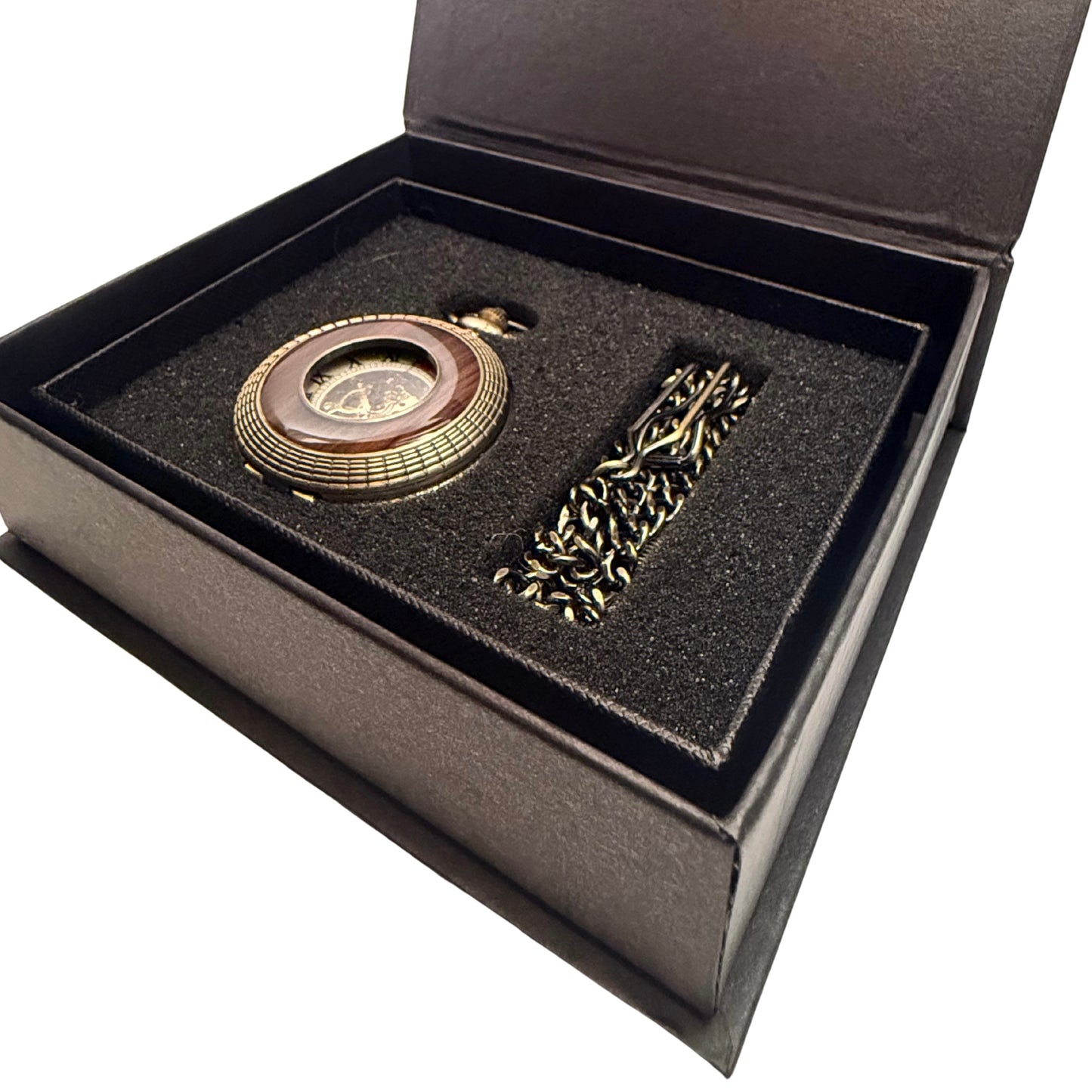 Alderwick Bronze Tone & Wood-Tone Pocket Watch