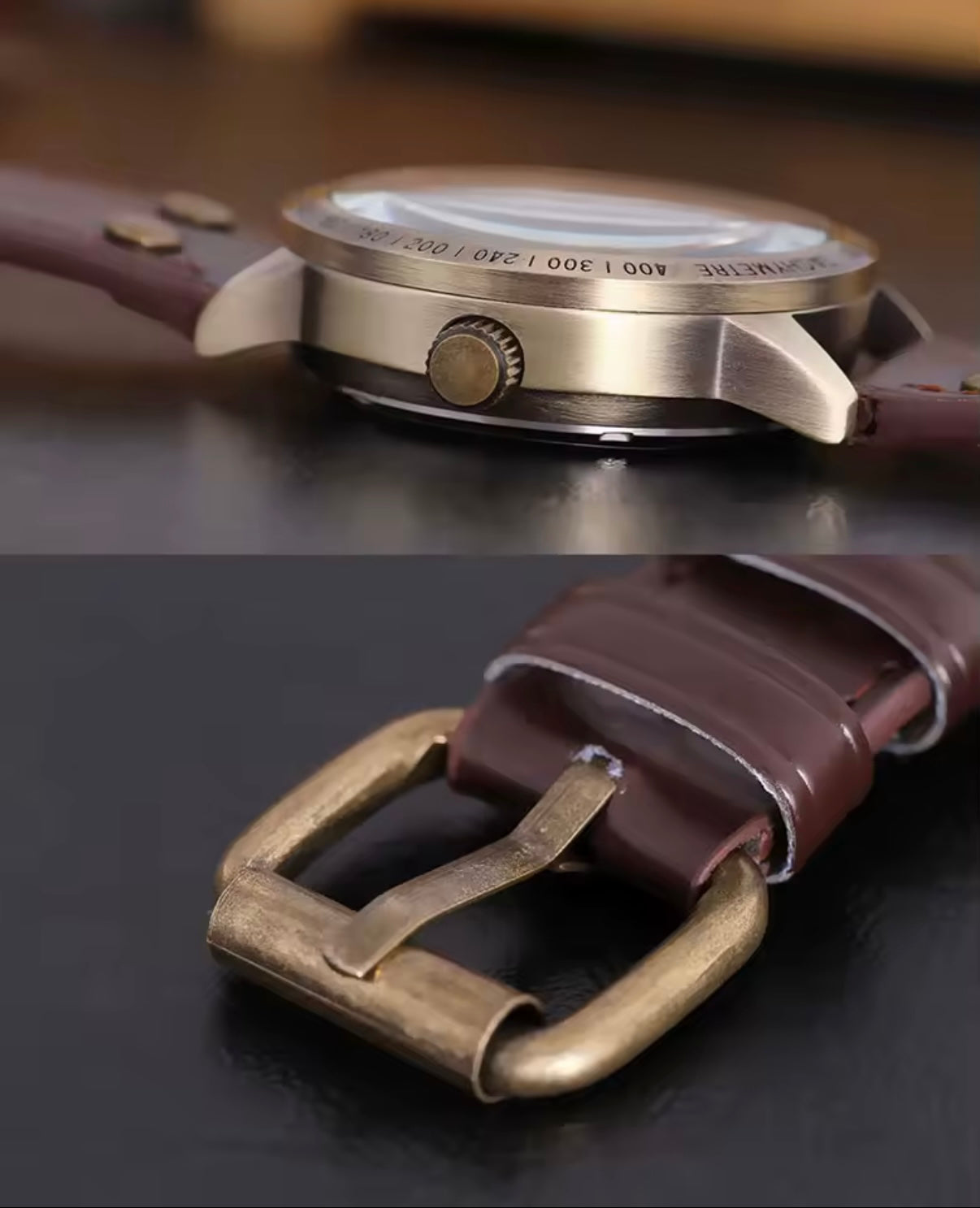 Bronze Classic Skeleton Watch With Brown Strap