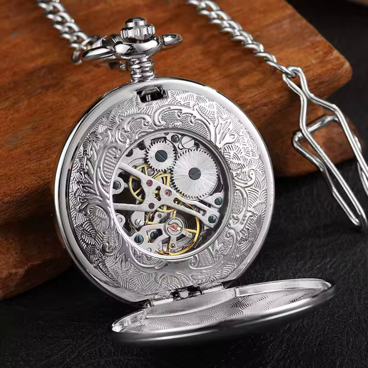 Silver Double Face Mechanical Pocket Watch