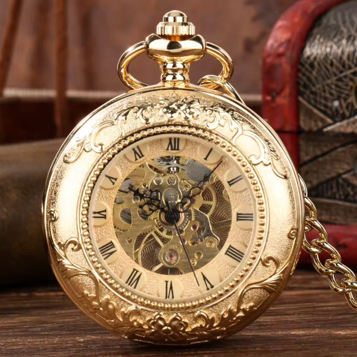 Golden Double Hunter Mechanical Pocket Watch