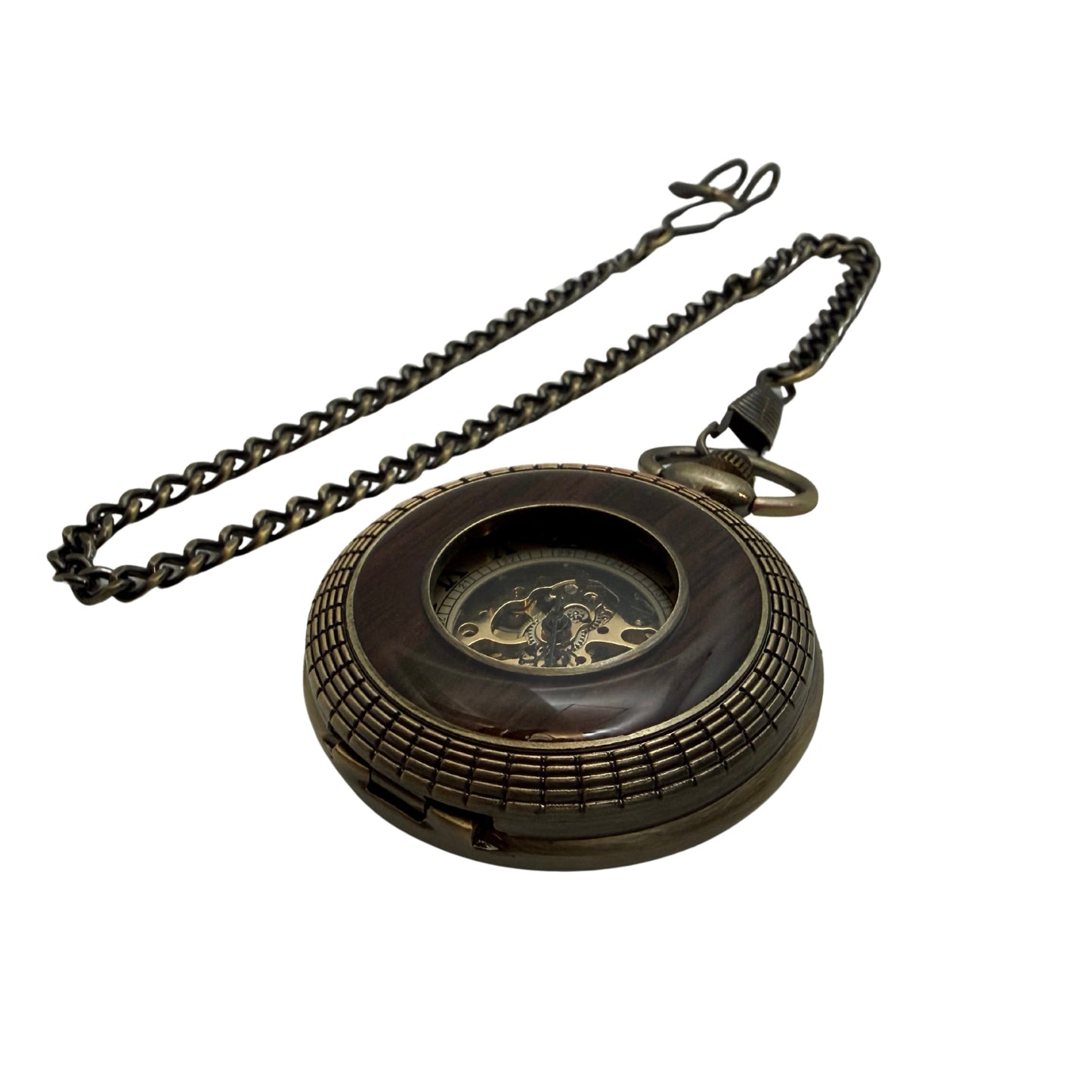 Alderwick Bronze Tone & Wood-Tone Pocket Watch