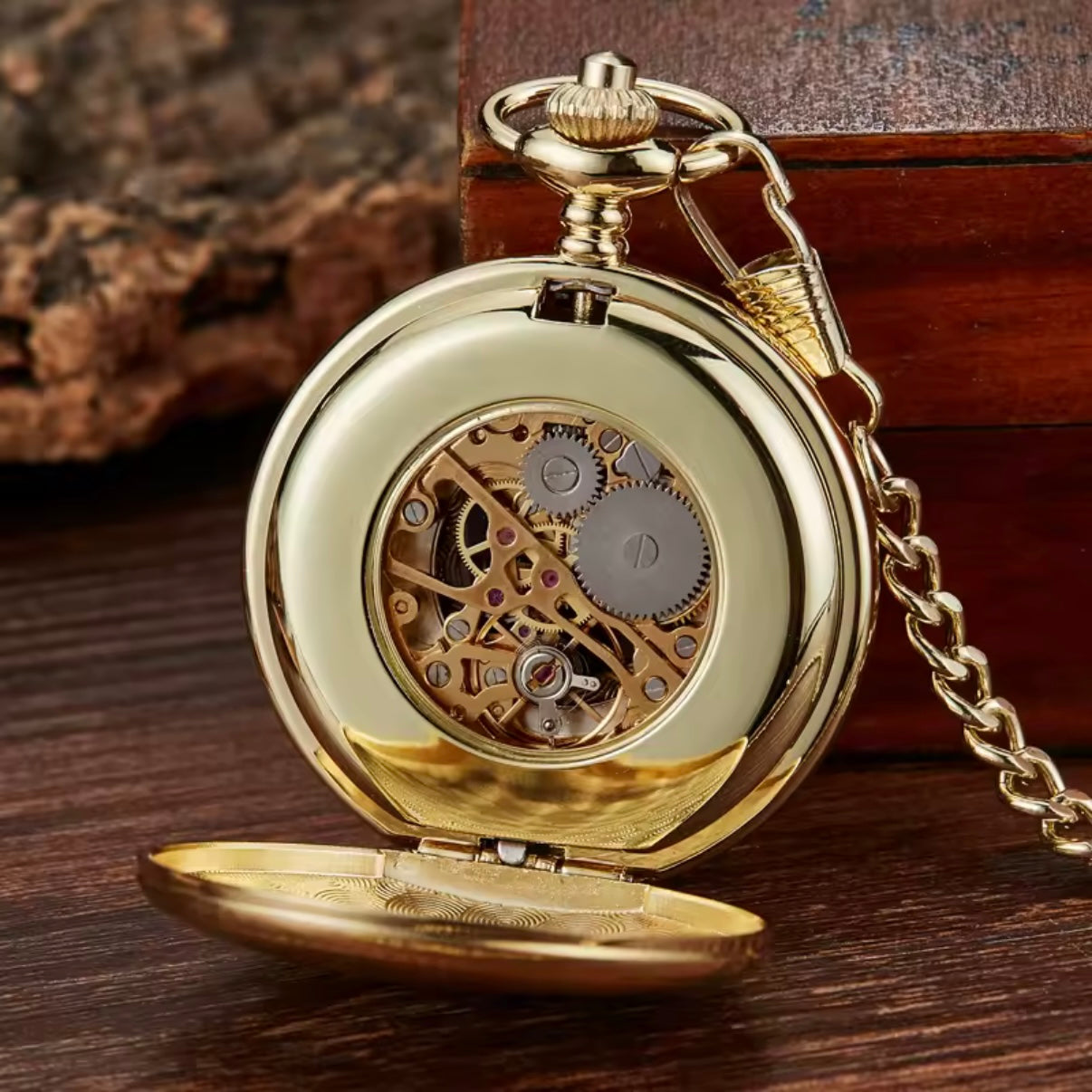 Golden Double Face Mechanical Pocket Watch