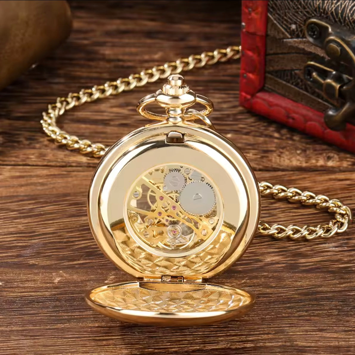 Golden Double Hunter Mechanical Pocket Watch