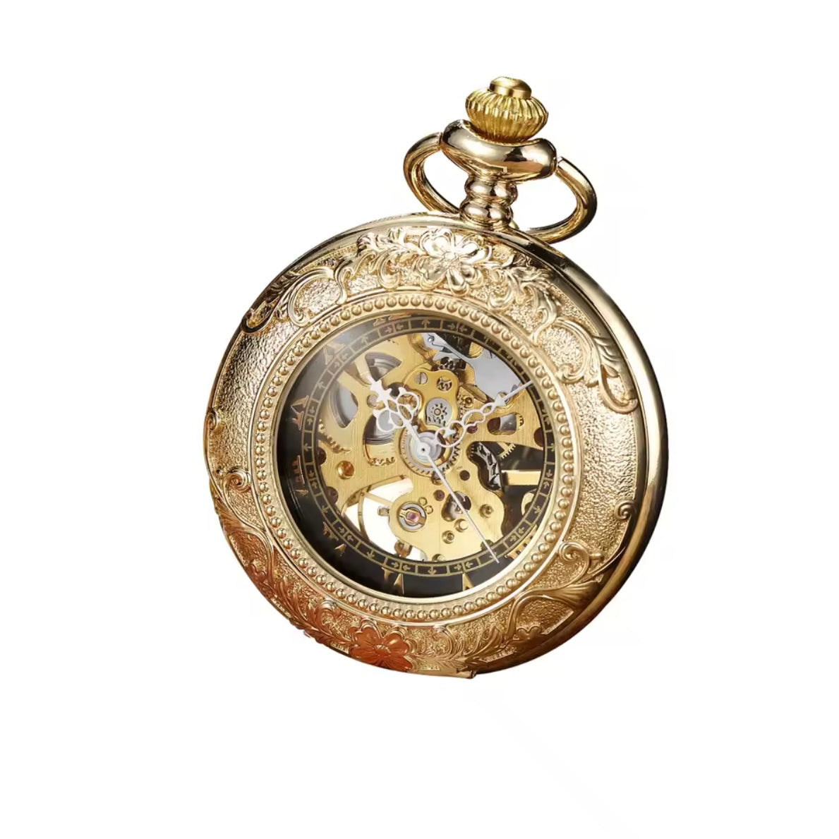 Golden Skeleton Mechanical Pocket Watch