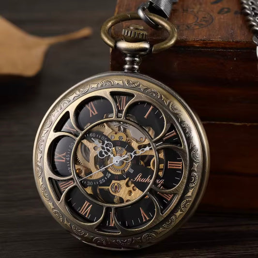 Hollow Bronze Skeleton Pocket Watch