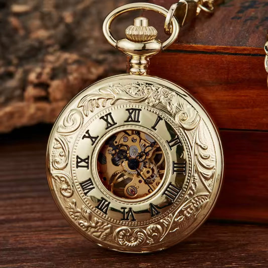 Golden Double Face Mechanical Pocket Watch