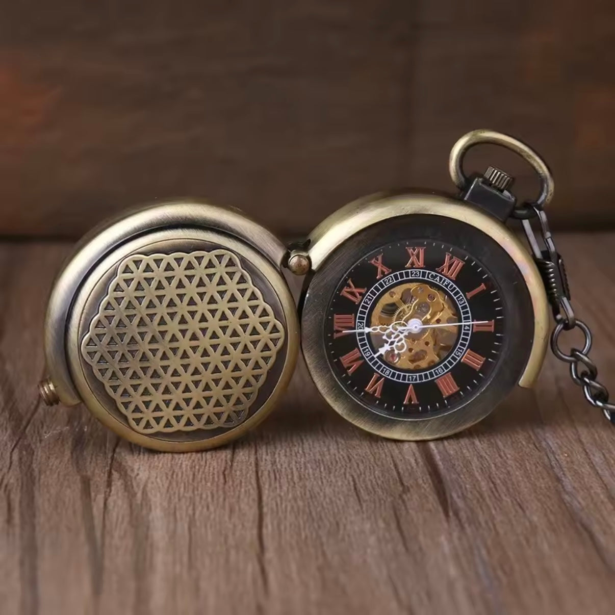 Slide Bronze Mechanical Pocket Watch