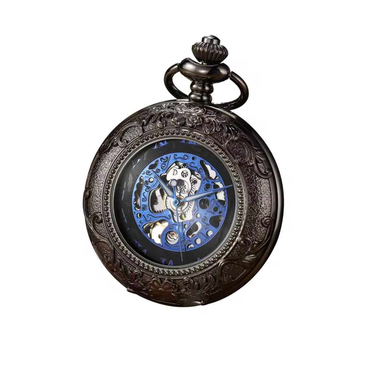 Black Skeleton Mechanical Pocket Watch