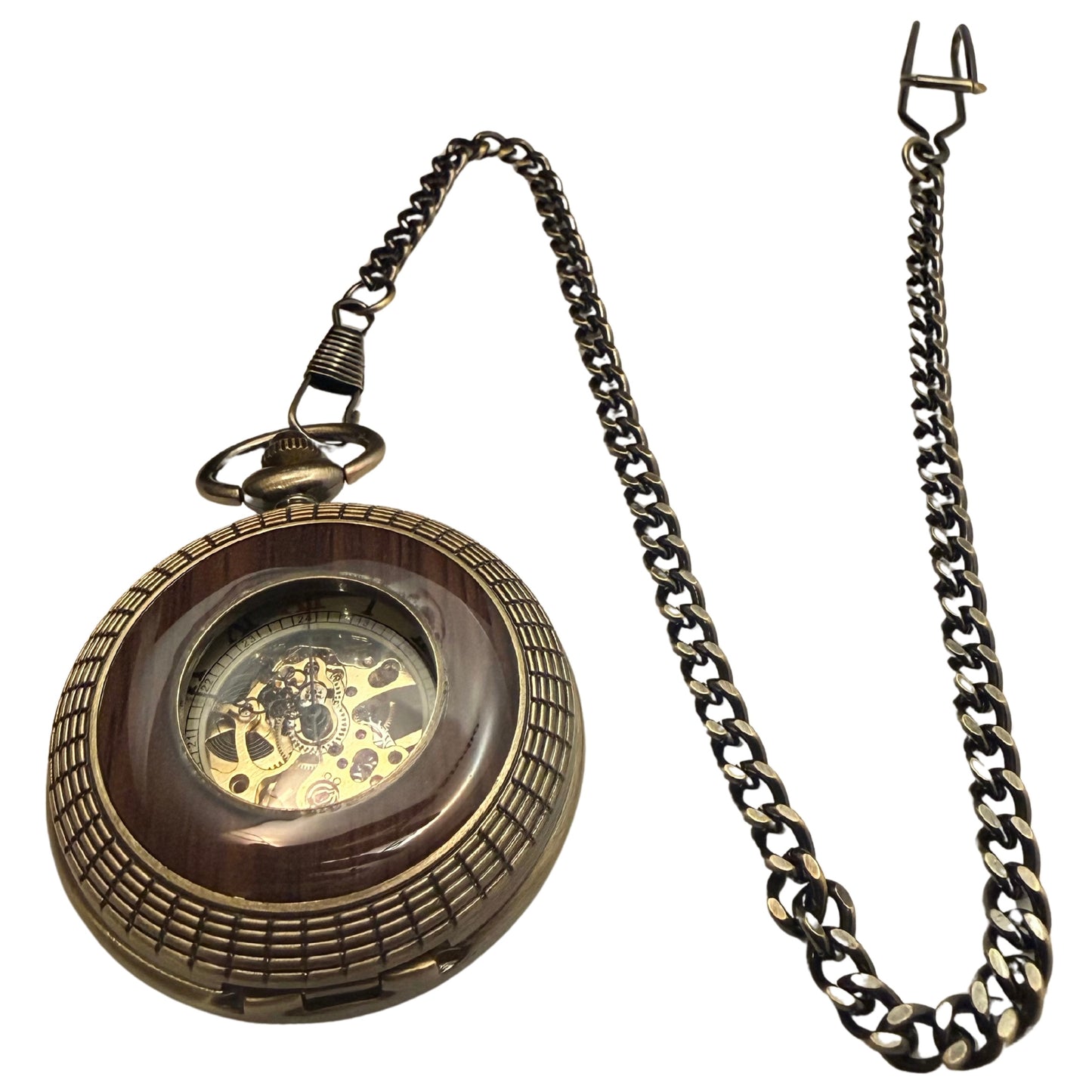 Alderwick Bronze Tone & Wood-Tone Pocket Watch