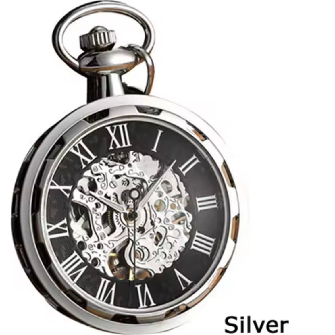 Luxury Silver Skeleton Steampunk Style Mechanical Pocket Watch