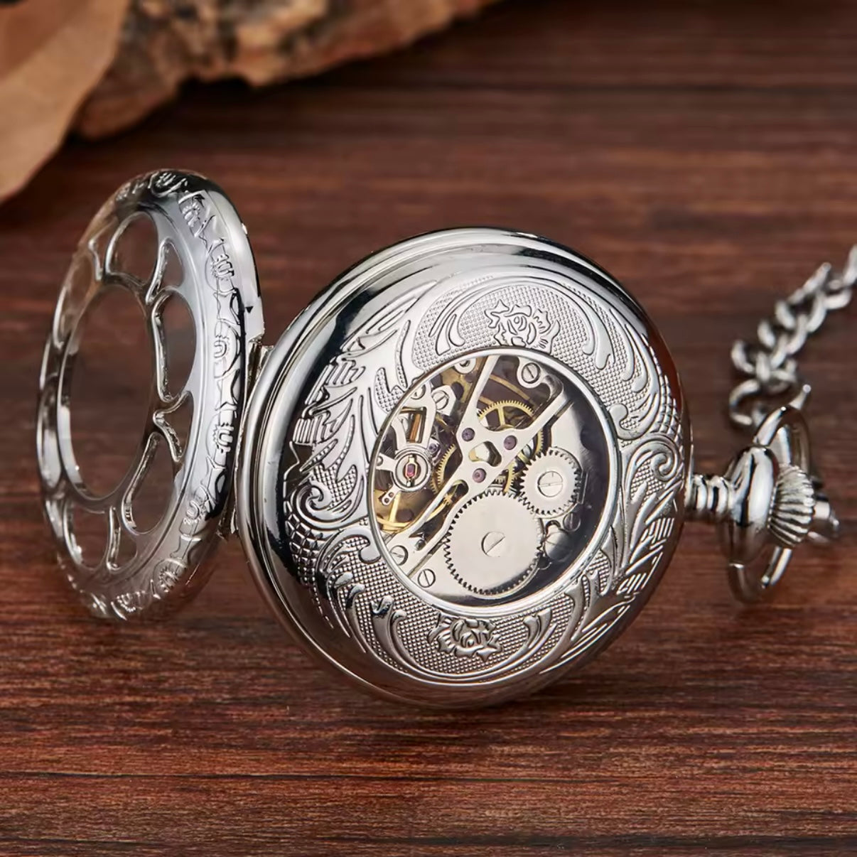 Hollow Silver Skeleton Pocket Watch