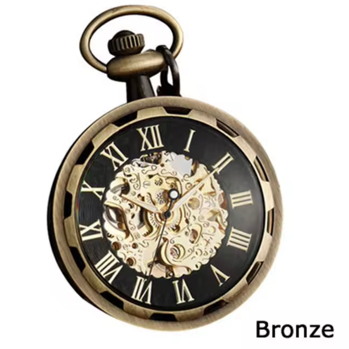 Luxury Bronze Skeleton Steampunk Style Mechanical Pocket Watch
