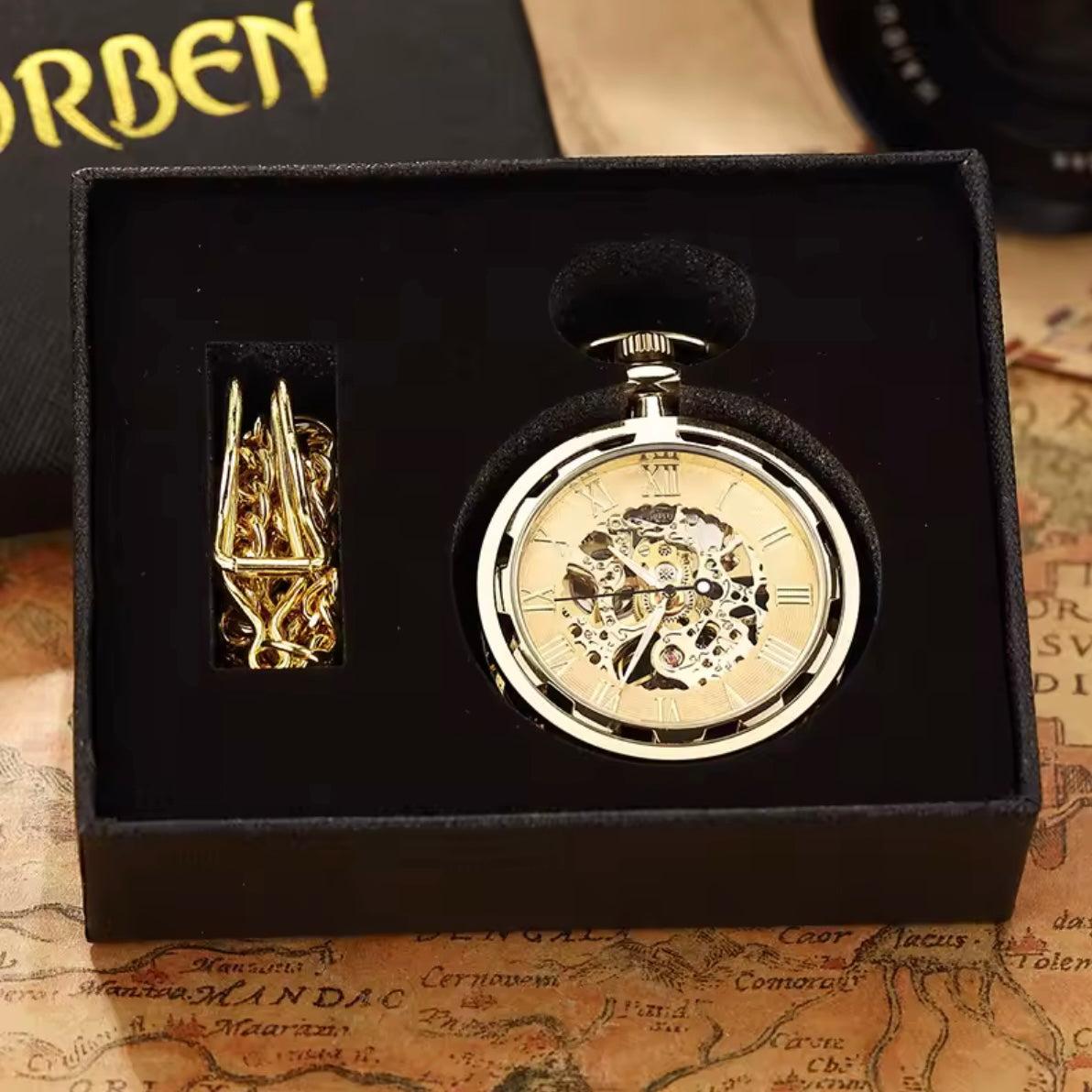 Luxury Golden Skeleton Steampunk Style Mechanical Pocket Watch