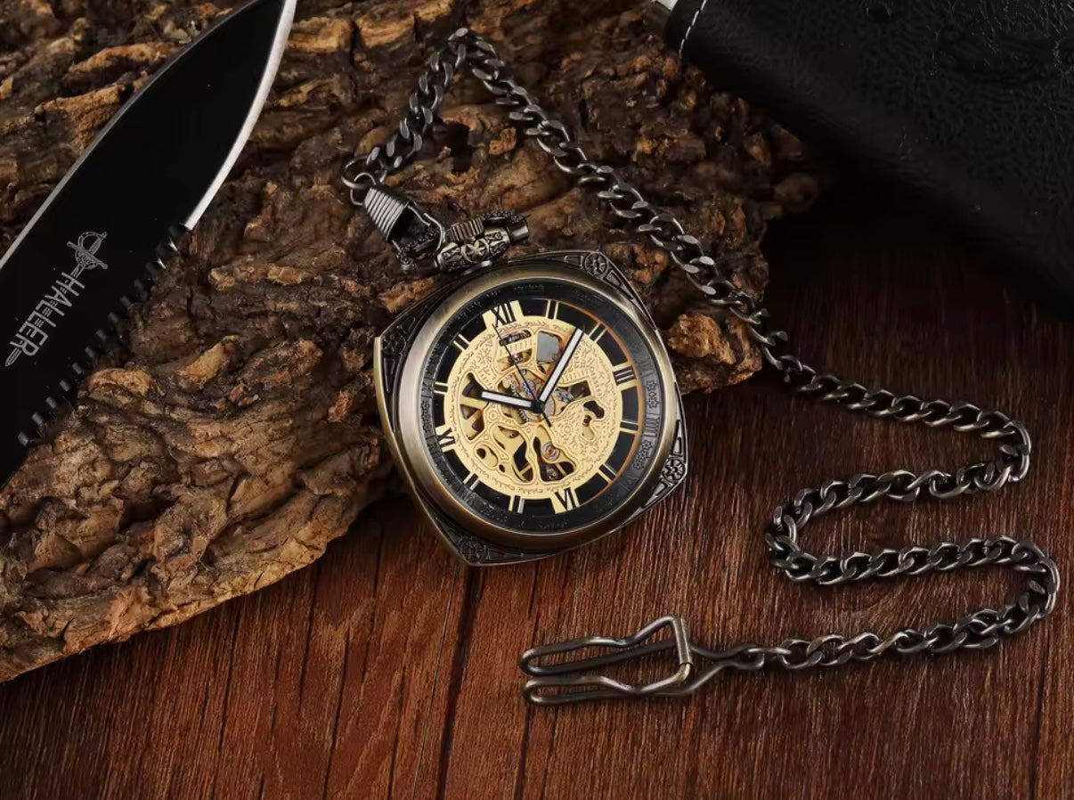 Classic Bronze Curved Square Dial Pocket Watch